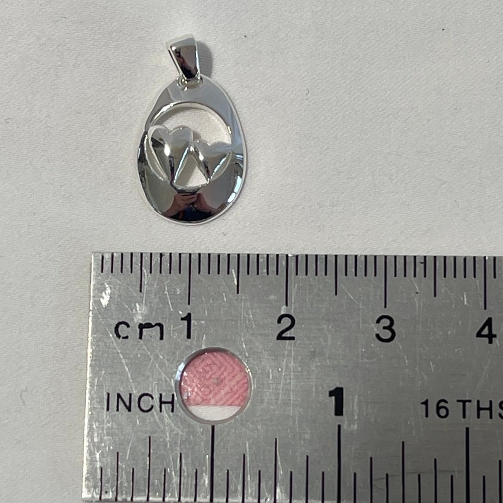Sisters Heart Oval Charm Pendant Silver Tone Double Heart Cut Out Jewelry - Picture 2 of 2